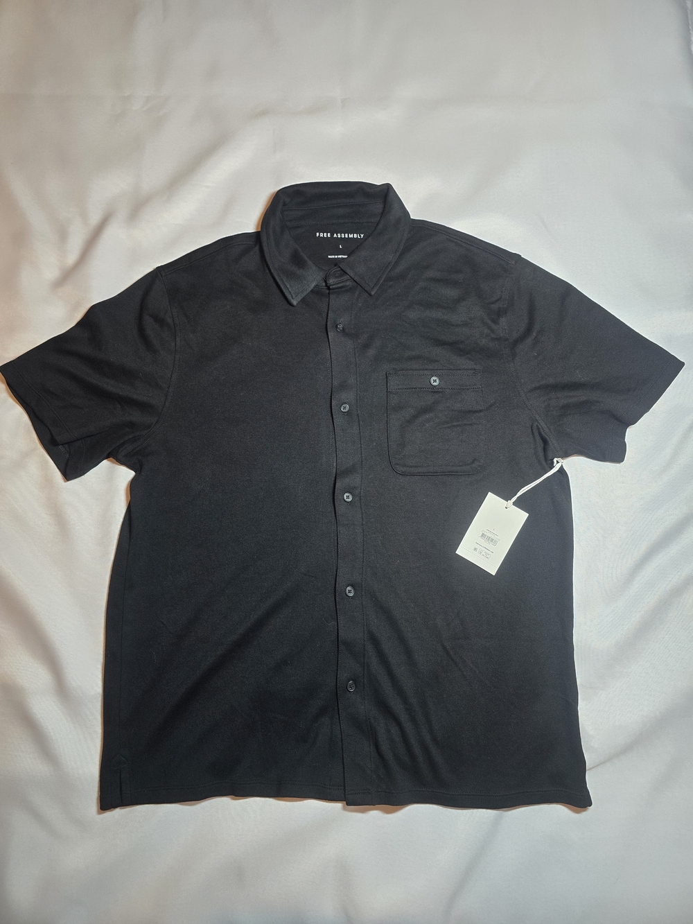Free Assembly Luxe Button Front Polo Shirt Black Casual Short Sleeve Collared